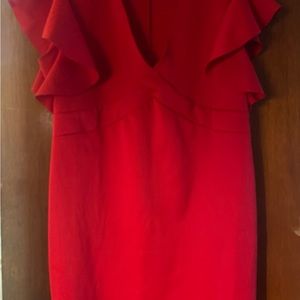A New Red French Atmosphere Riffed short sleeve Dress a size 2X